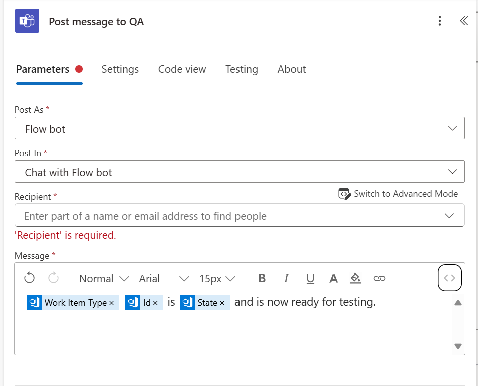Action: Post a message in a chat or channel