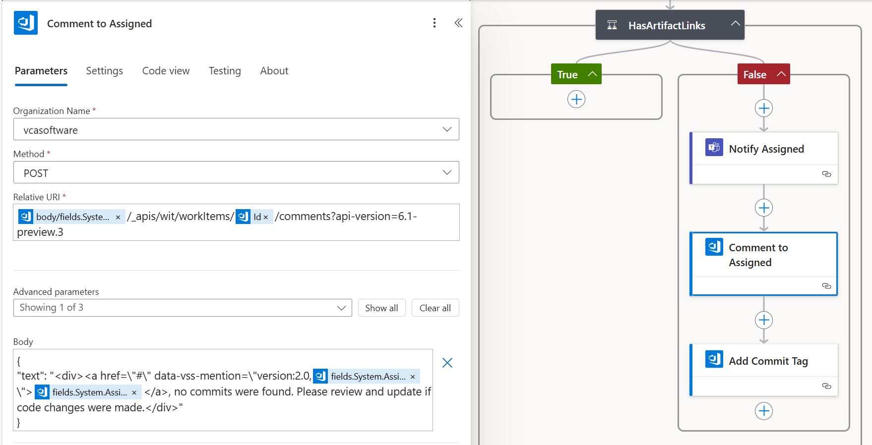 Action: Send an HTTP request to Azure DevOps